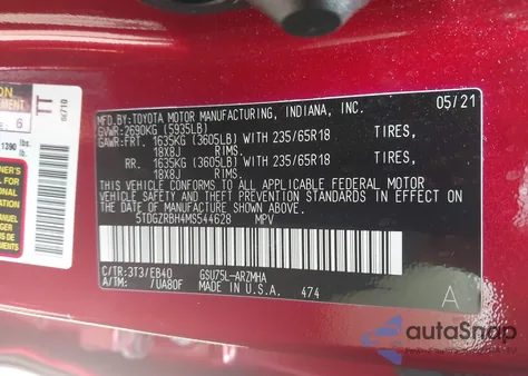 2021 Toyota Highlander Xle z USA, uszkodzony, nr VIN 5TDGZRBH4MS544628